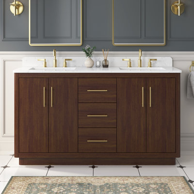 Freestanding Single Sink Bathroom Vanity With Engineered Stone Countertop