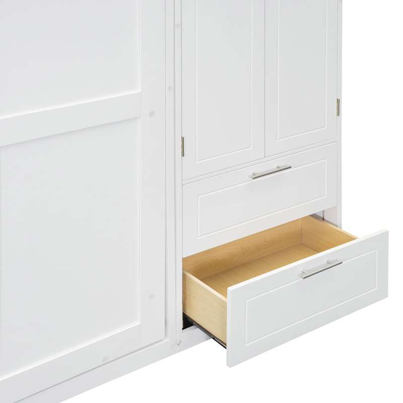 Lit escamotable mural avec armoire et armoire, Blanc