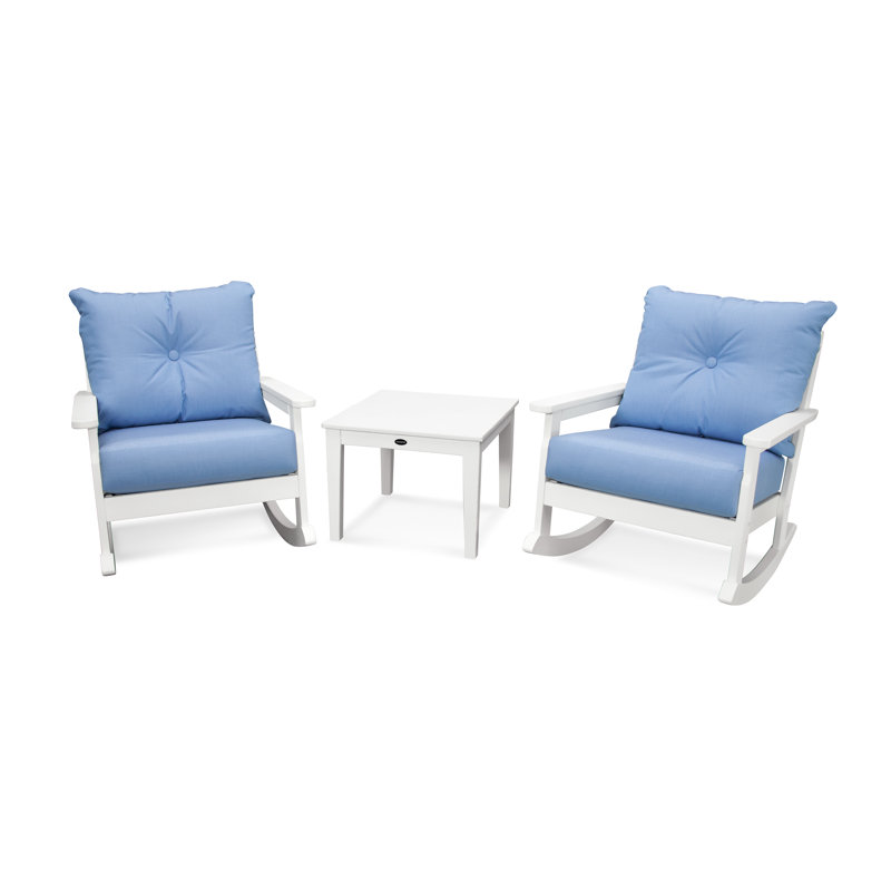 Vineyard 3-Piece Deep Seating Rocker Set, White, Marine Indigo Revolution®