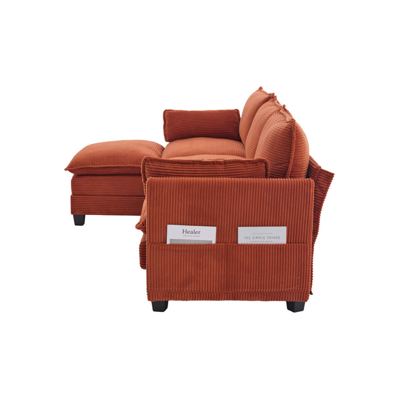 Canapé modulaire surdimensionné surdimensionné avec repose-pieds mobile, ensemble de canapés en velours côtelé moderne de 102 pouces à 4 places, canapé convertible en forme de L pour le salon et le bureau