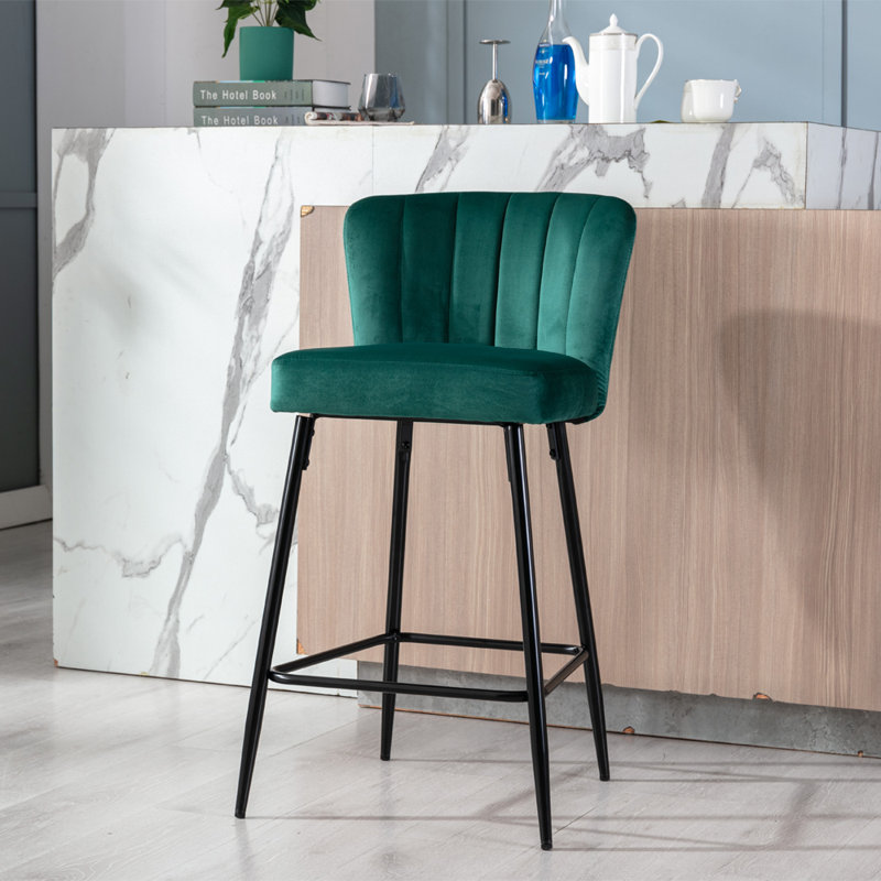 Lauterbach Upholstered Counter Stool with Metal Frame, Green Velvet