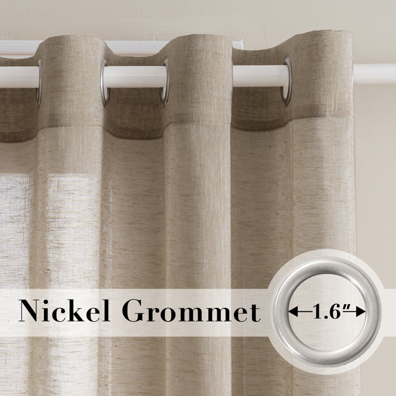 Linen Blended Textured Semi-Sheer Grommet Curtains - 37"/52" Widths Semi-Private & Light-Filtering Linen-Style Panels for Bedroom 