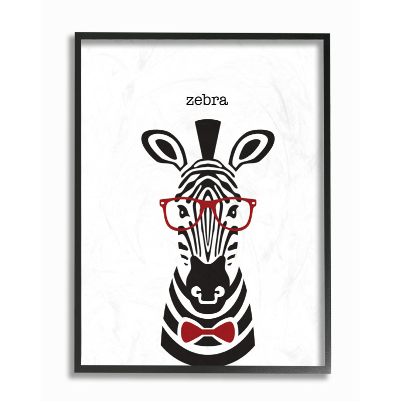 « typographique hipster zèbre », reproduction d’impression surdimensionnée, H 14 po x l 11 po, Giclée encadrée noir minuit