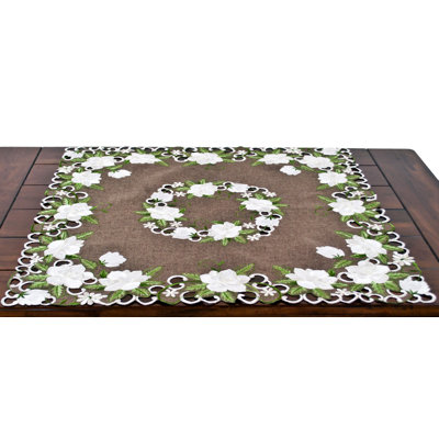 Magnolia on Brown Table Topper (33" Square)