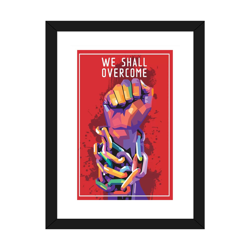 « We shall vaincre » par Dayat Banggai-impression d’art graphique, H 24 po x l 16 po x P 1 po, Blanc, Papier encadré noir
