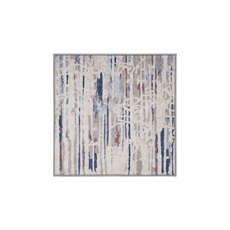 Machine Washable Gray Area Rug, Square 7'