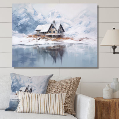 «White and beige Cozy Snow Cabin», reproduction sur toile