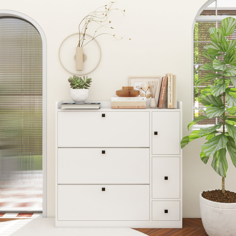 Versatile Shoe Cabinet With 3 Flip Drawers, Maximum Storage Entryway Organizer With Drawer, Free Standing Shoe Rack With Pull-Down Seat For Hallway