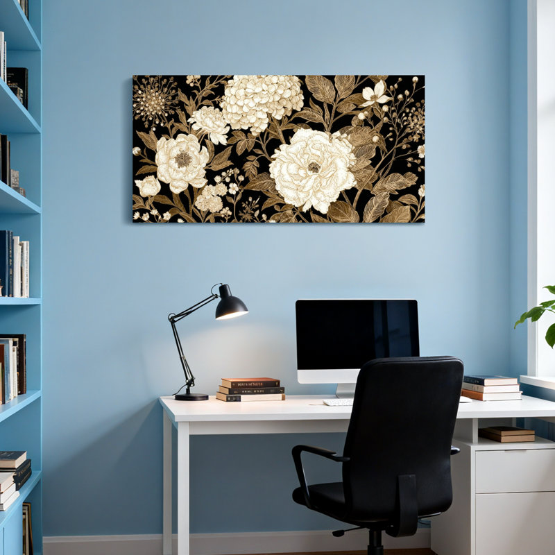 Plantes et fleurs avec motif floral, H 16 po x l 32 po
