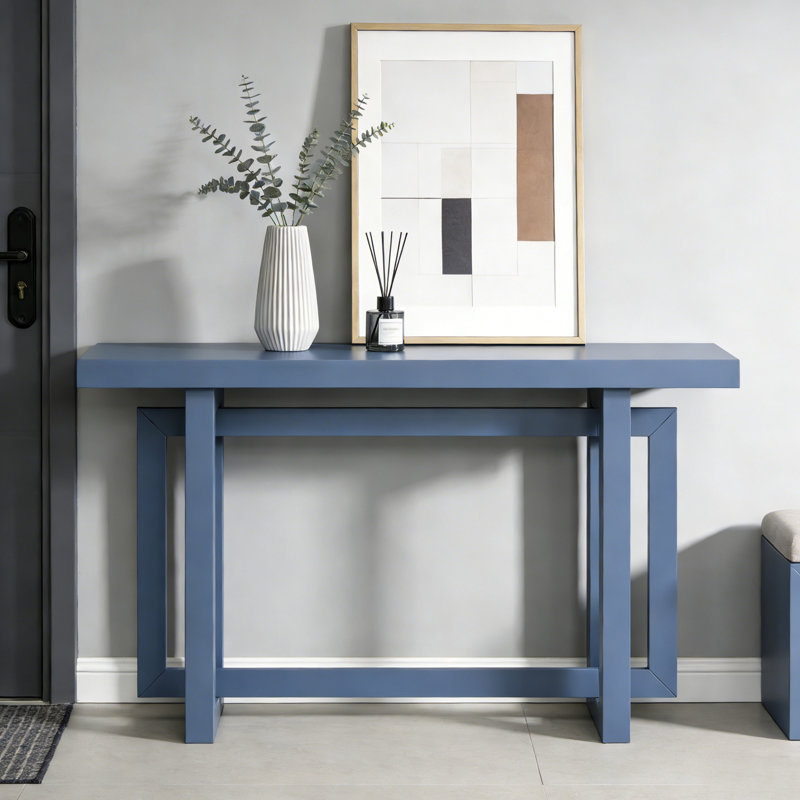 Table d'entrée en placage de pin, console triple rectangulaire, table de canapé polyvalente très longue, Bleu, Bleu