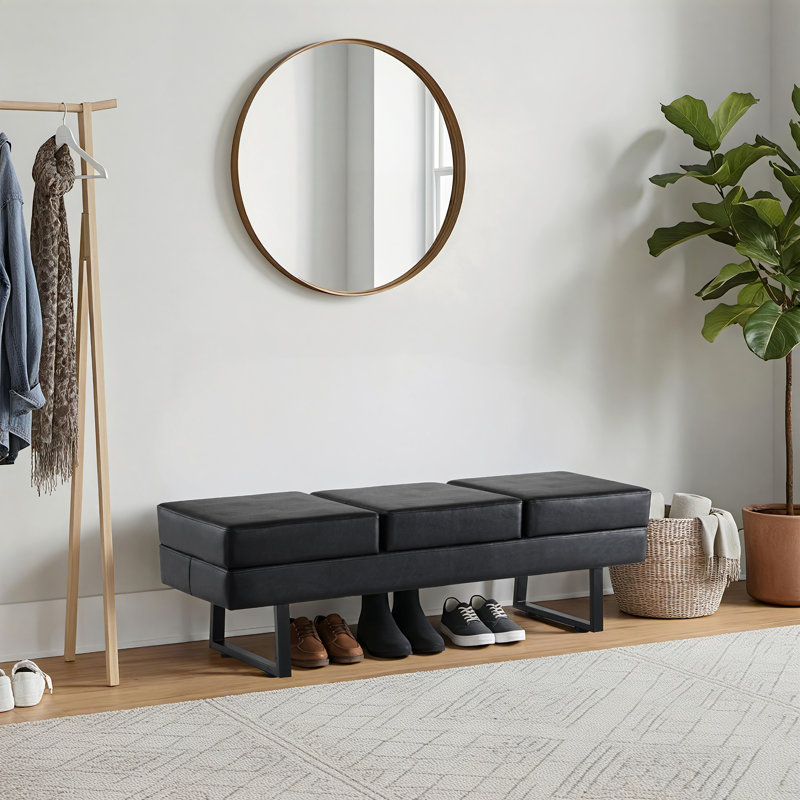 Banc de salle d'attente Spradley, banc de réception pour invités, similicuir, capacité de 650 lb, Noir