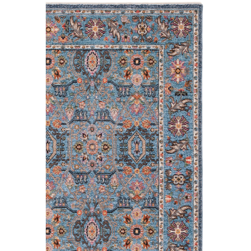 Tapis oriental rectangulaire en polyester tissé à la machine bleu / noir, Rectangle 2 pi 2 po x 4 pi