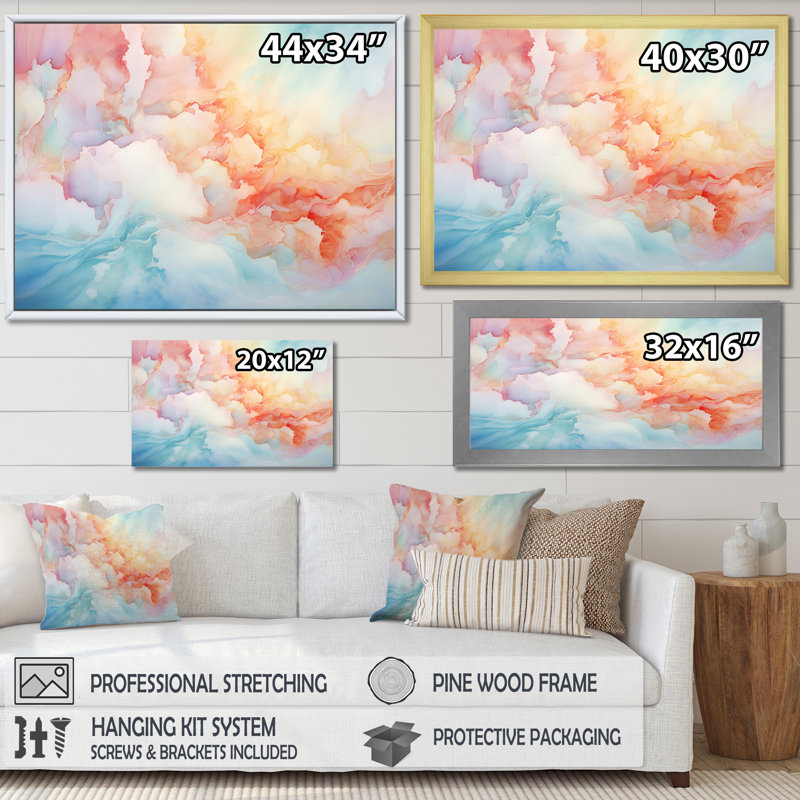 Nuage, lever de soleil, encre alcool, paysage - nuages, décoration murale, Cadre naturel flottant, H 24 po x l 32 po