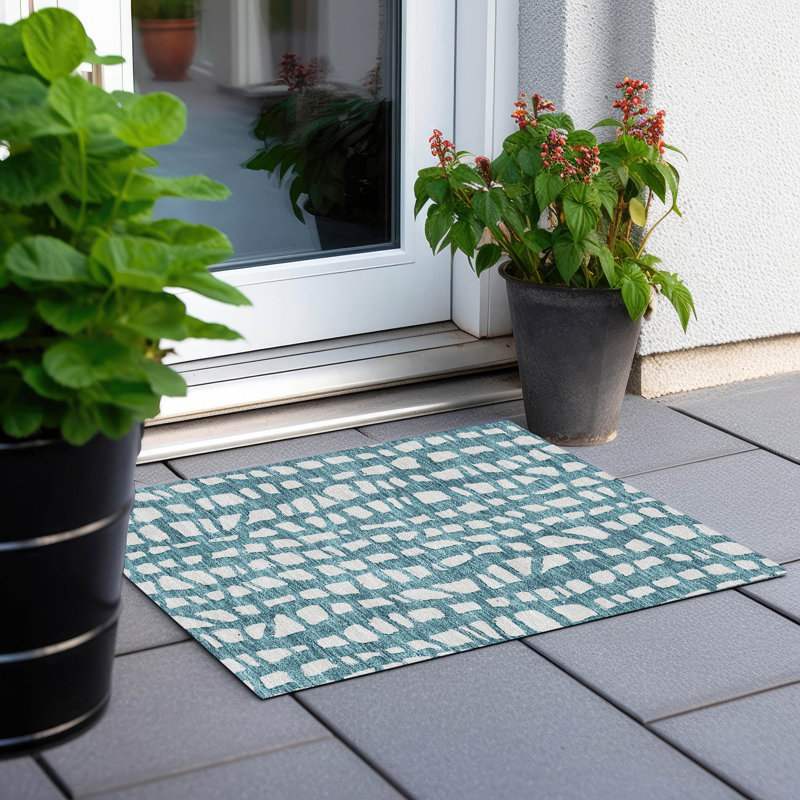Tapis bleu sarcelle lavable à la machine intérieur / extérieur ACN754, Rectangle 1 pi 8 po x 2 pi 6 po