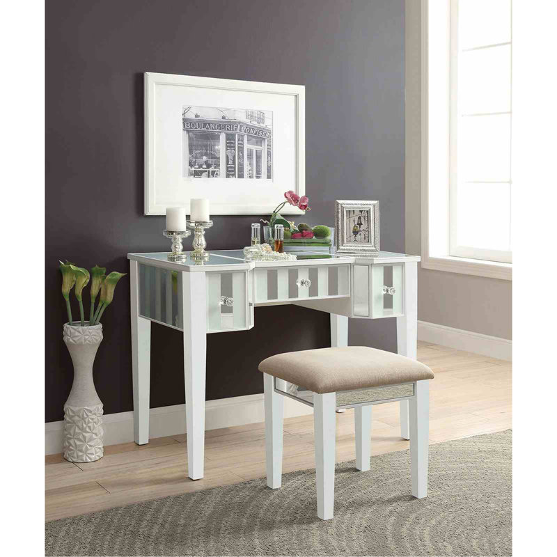 Ensemble de meuble-lavabo 1 pièce avec tabouret style transitionnel, Blanc