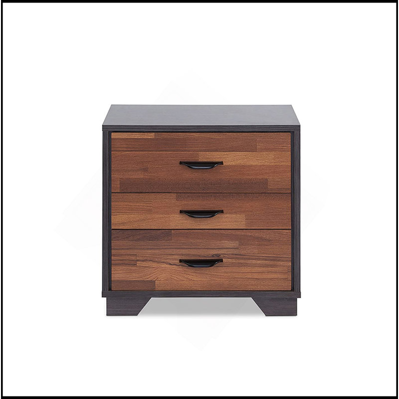 Two-Tone Nightstand With 3 Drawers, Espresso/Walnut