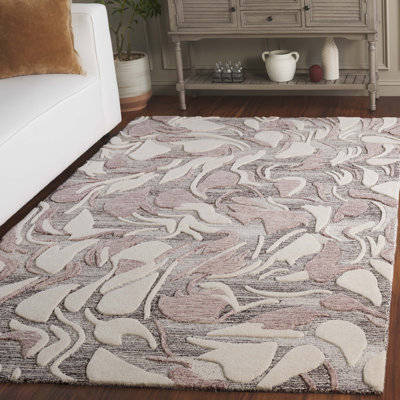 Tapis rose / ivoire en laine / coton touffeté à la main Glendell 740