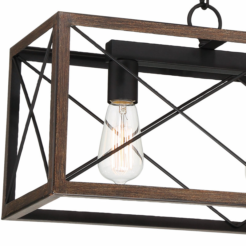Lustre linéaire à intensité variable 3 lumières Aaniah, Noyer vieilli