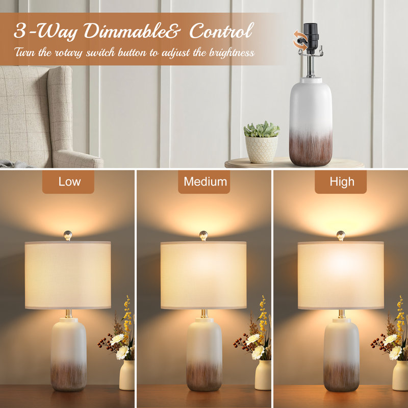  23" Modern Brown and White Ceramic Table Lamp with 3-Way Dimmable Lighting for Living Room Bedroom and Study, Brown