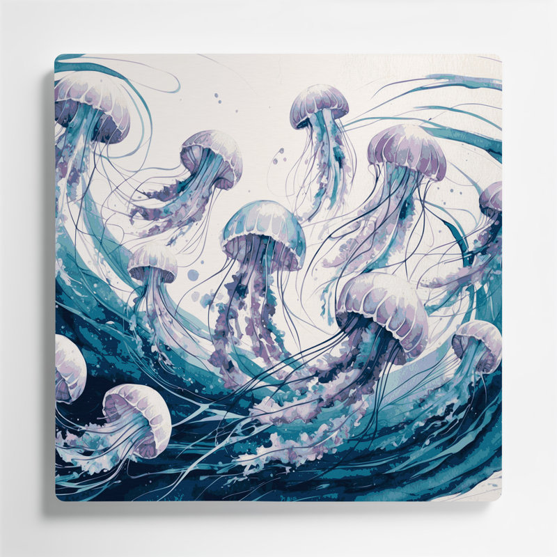 Art mural en métal Coastal Jellyfish Ballet, H 12 po x l 12 po