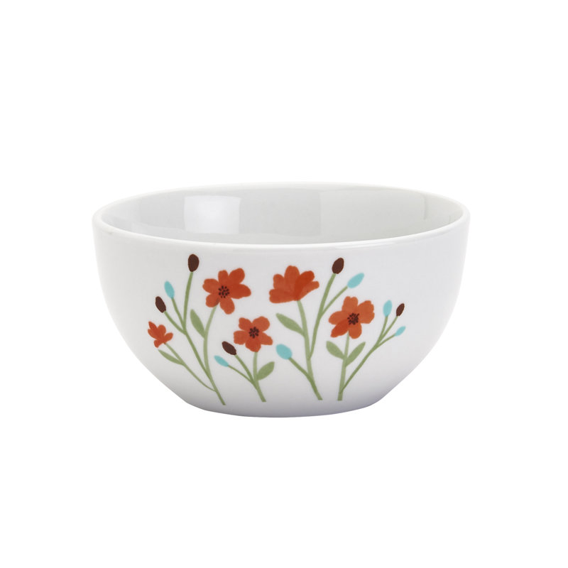 Caroline White Floral Porcelain Square Dinnerware Set, Service for 4