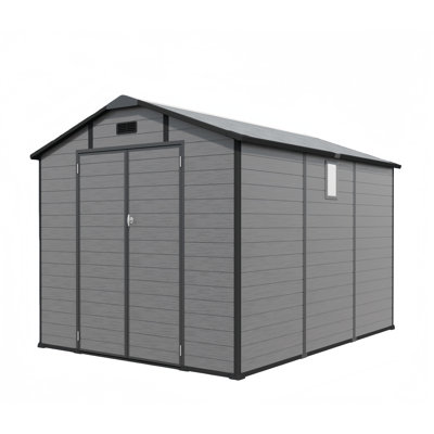 8x10 Ft Plastic Outdoor Storage Shed - Lockable Resin Tool Shed With Window & Floor
