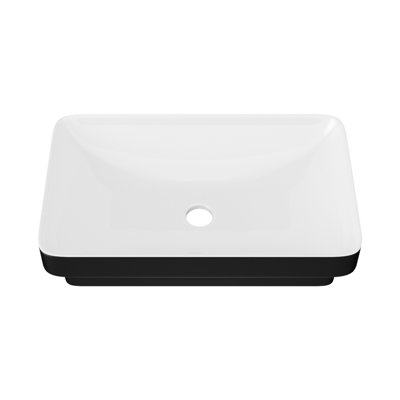 Lavabo de salle de bain semi-encastré en céramique blanc et noir 19 po x 12 po - vasque de comptoir