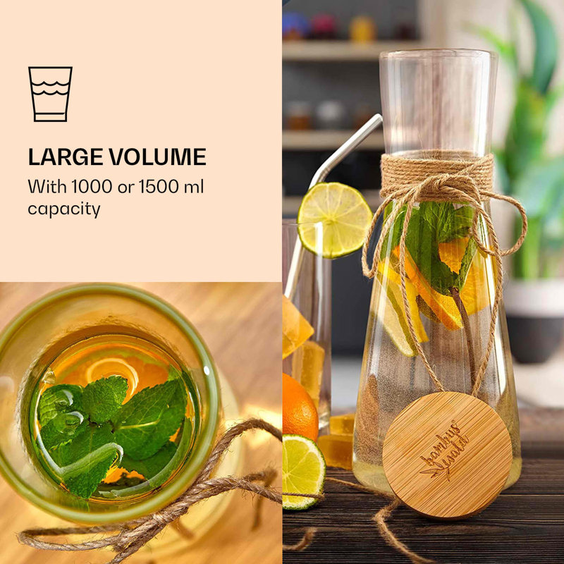 Glass Carafe with Bamboo Lid, 10cm H x 27cm W x 27cm D