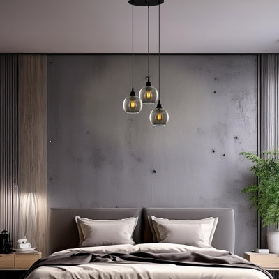Adjustable Height 3-Lights Metal Body Cluster Pendant With Glass Cap in , 44.9" H x 15.7" W