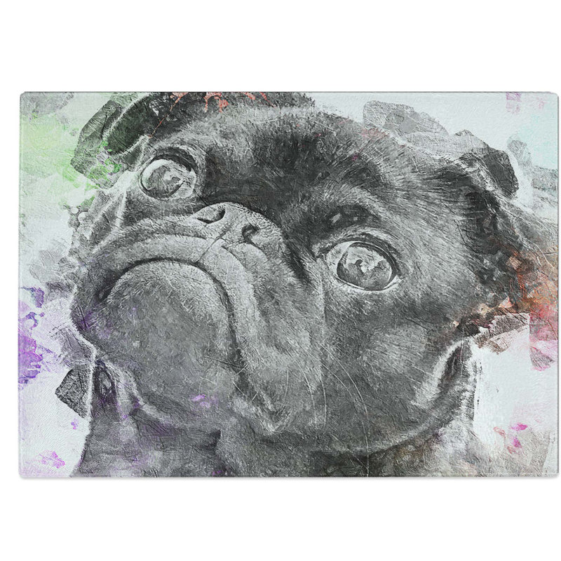 Tempered Glass Pug Dog Chopping Board, 39 cm W x 28.5 cm L
