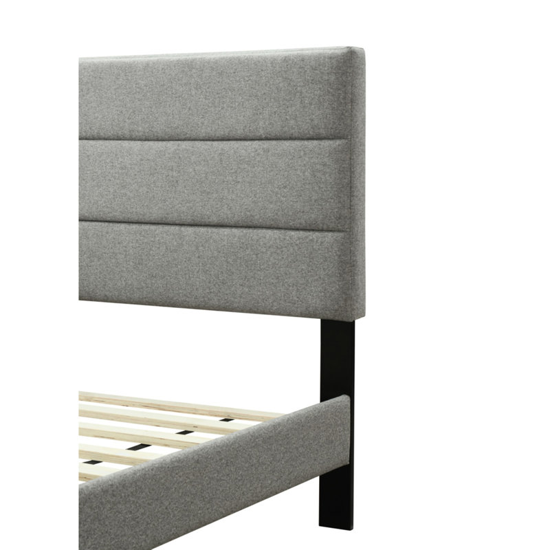 Grand lit dans une boîte avec tissu gris, tête de lit à chargement par fusion - tactile