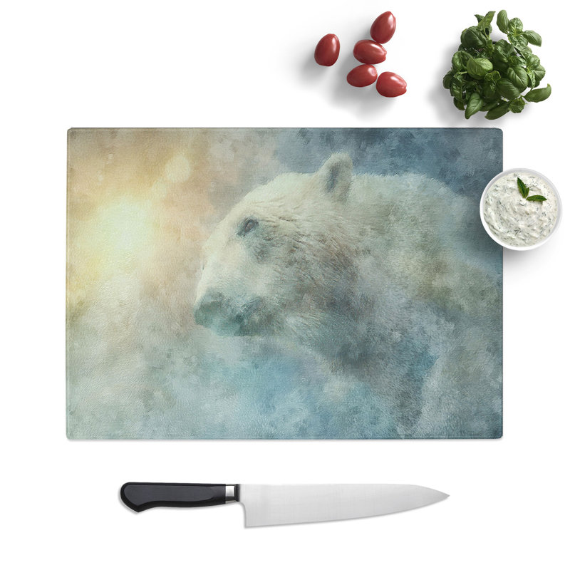 Tempered Glass Mystical Polar Bear Chopping Board, 20 cm x 28.5 cm