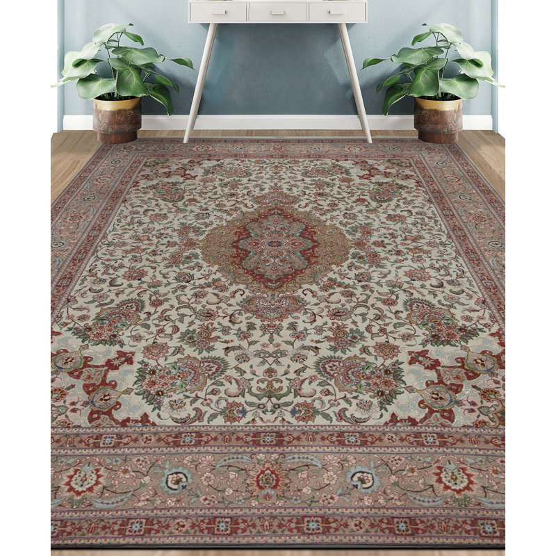 Tapis crème et beige noué à la main de haute qualité