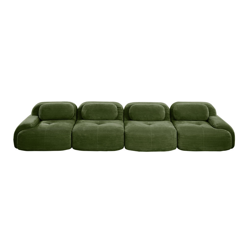 Canapé 4 places en velours côtelé doux 32D éponge haute résilience ergonomique compatible avec les animaux de compagnie compression complète sans emballage combiné sans assemblage pour les études de chambre à coucher, vert olive
