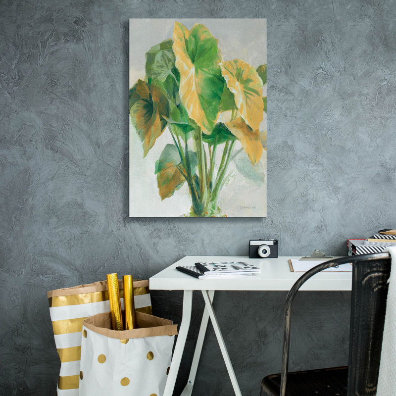 «Greenhouse Palm 1 Teal and Gold C» par Danhui Nai, art mural sur toile, H 26 po x l 18 po
