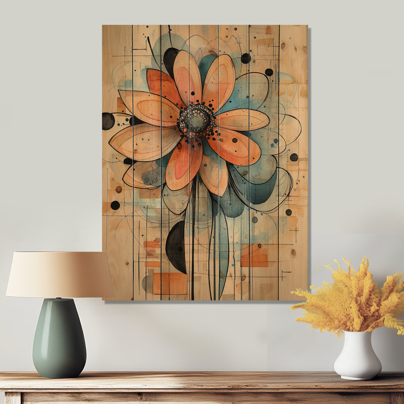 Pastel Geometric Dahlia Twist I - Dahlia Wood Print - On Natural Pine Wood, 44" H x 34" W x 0.78" D
