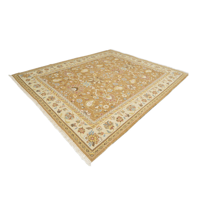 Wool Oriental Area Rug in Gold/Beige, Rectangle 6'3" x 9'3"