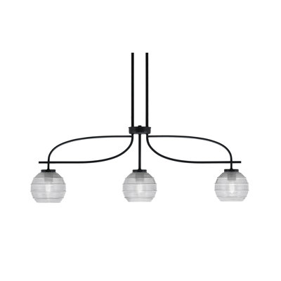 Luminaire pour îlot de cuisine 3 lumières Atuf Cavella, fini noir mat avec verre nervuré de 6 po