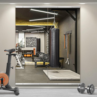 Miroir mural de gym sans cadre en 2 pièces (152 x 64 cm) - Grand miroir pleine longueur avec verre incassable HD pour salle de sport à domicile, chambre et garage