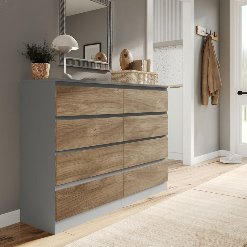 Sinahi 120cm W Chest of Drawers, Grey Carcass/Oak