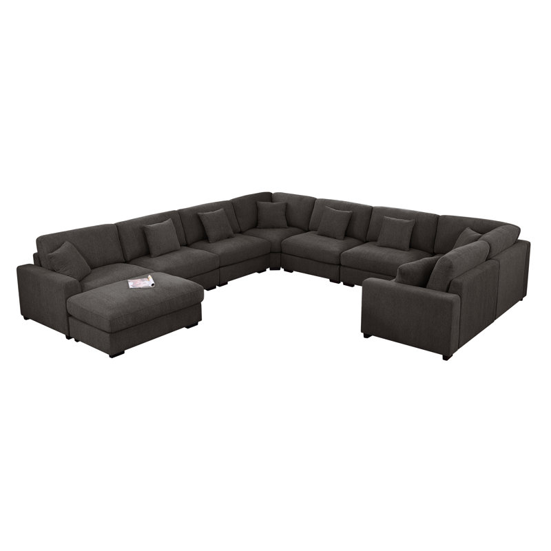 Chenille Modular 12-piece Oversized Reversible Corner Sectional, Dark Gray Polyester