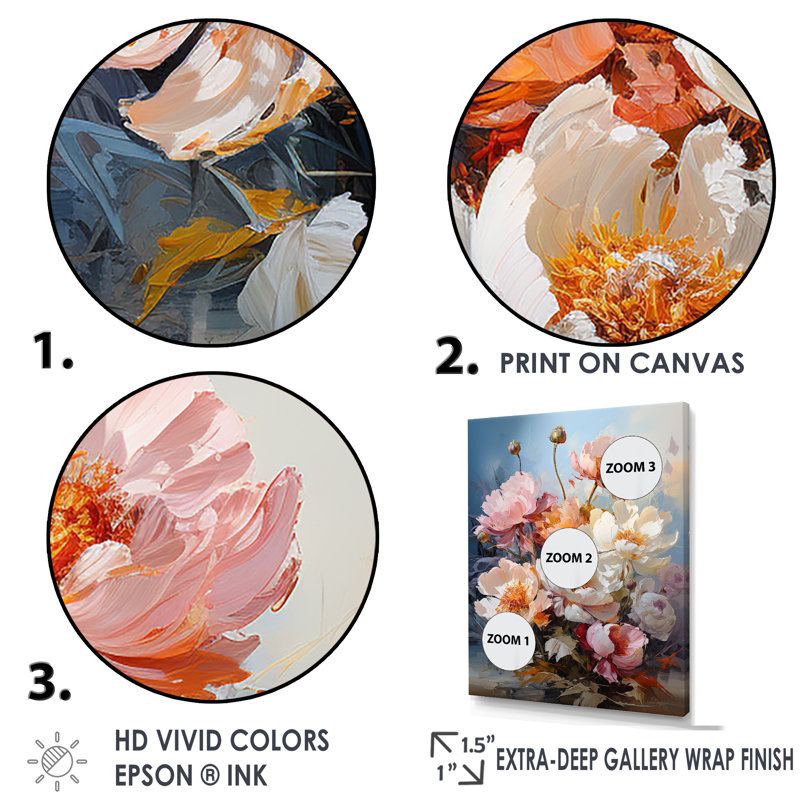Charme de pivoines roses et blanches II, Cadre flottant blanc, H 20 po x l 12 po x P 1 po
