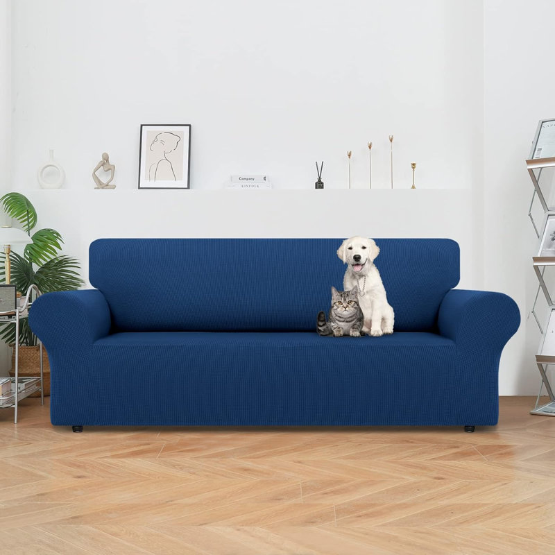Housse pour canapé à coussins en T, Polyester bleu royal, H 40 po x l 110 po x P 40 po