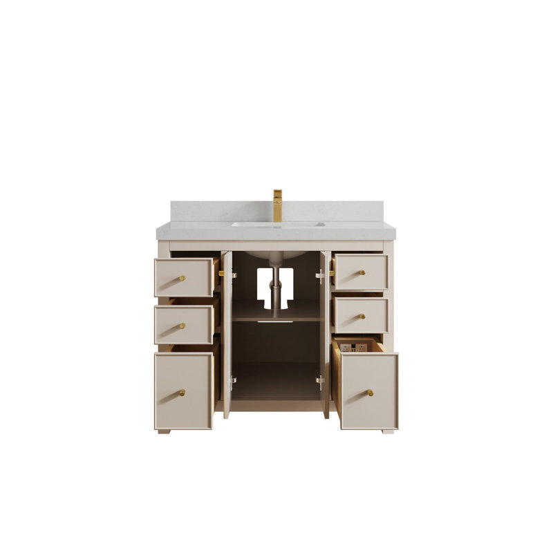 Meuble-lavabo simple 42 po avec plateau Chicago, Quartz de Carrare