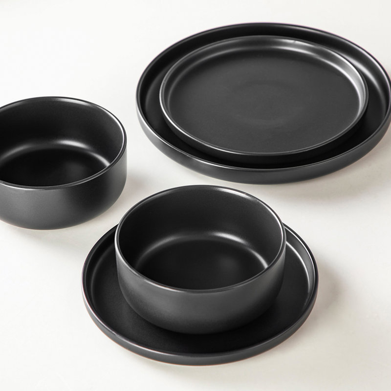 24 Piece Stoneware Dinnerware Set - Service for 6, Black
