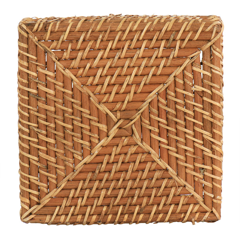 Brown Rattan Woven 4-Section Flatware Caddy with Handle