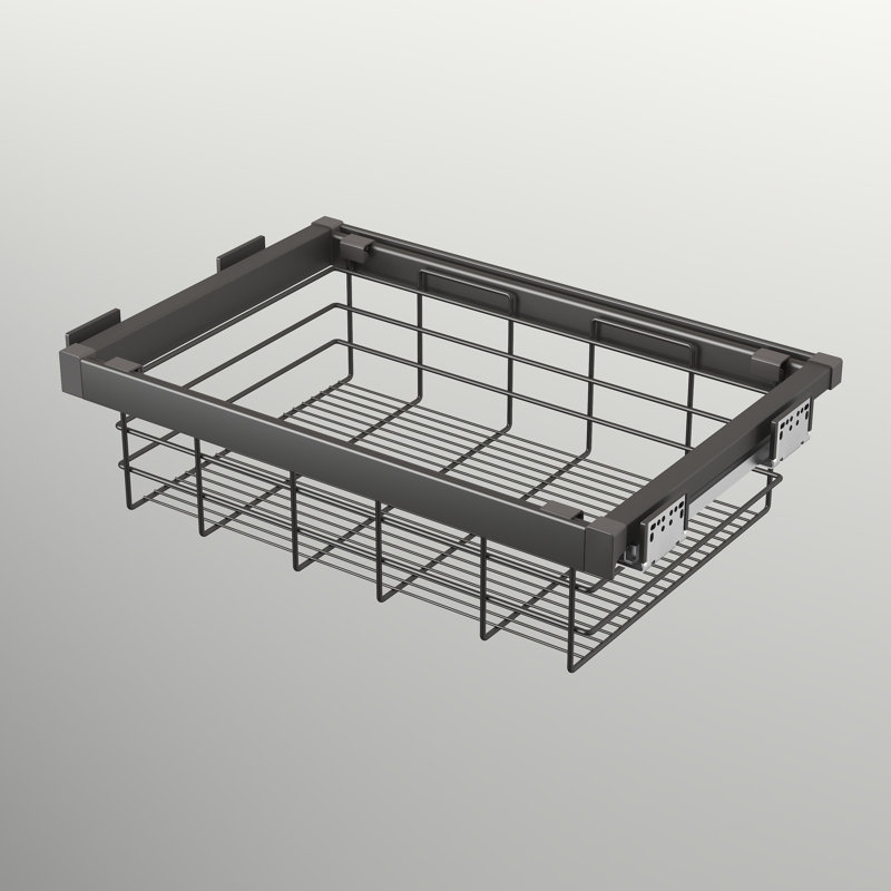  Organisateur de panier coulissant 27 po avec glissières à fermeture en douceur, panier de rangement en métal, convient aux ouvertures de placard de 28,45 po à 30,42 po, brun moka