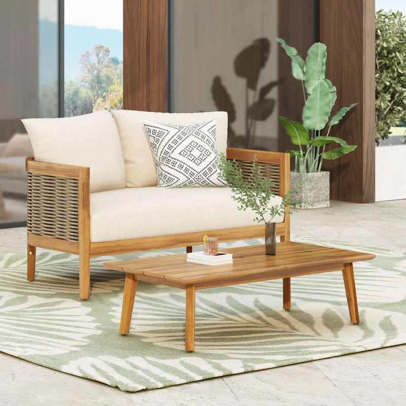 Kade 2 - Person Outdoor Seating Group with Cushions, Teak, Beige