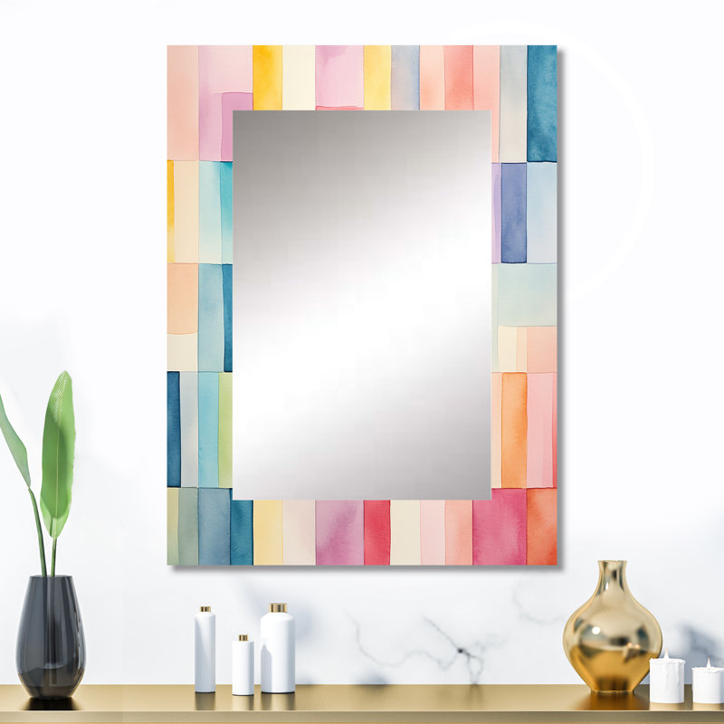 Mid-century pastel colour cubes I - miroir géométrique, miroir mural décoratif moderne, impression d'art en métal