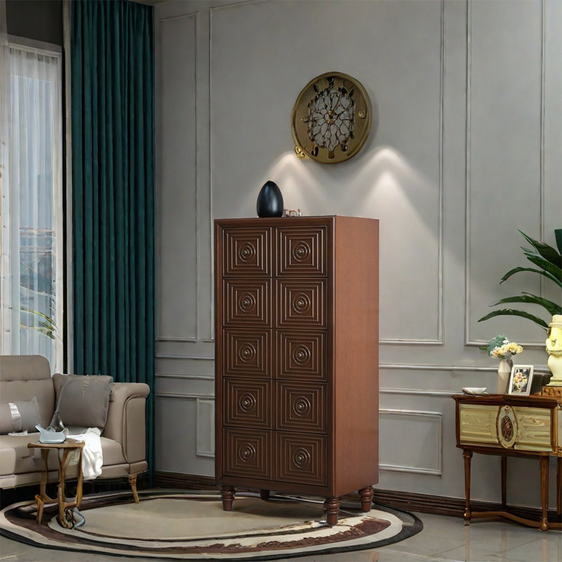 Armoire avec poignées rétro et 5 tiroirs, Brun